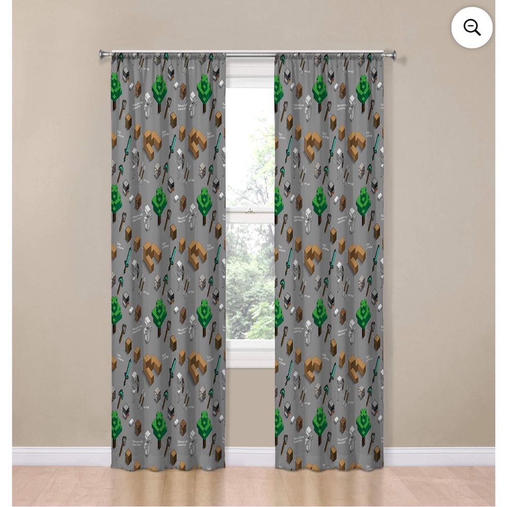 Minecraft Gray Green Patterned Curtains